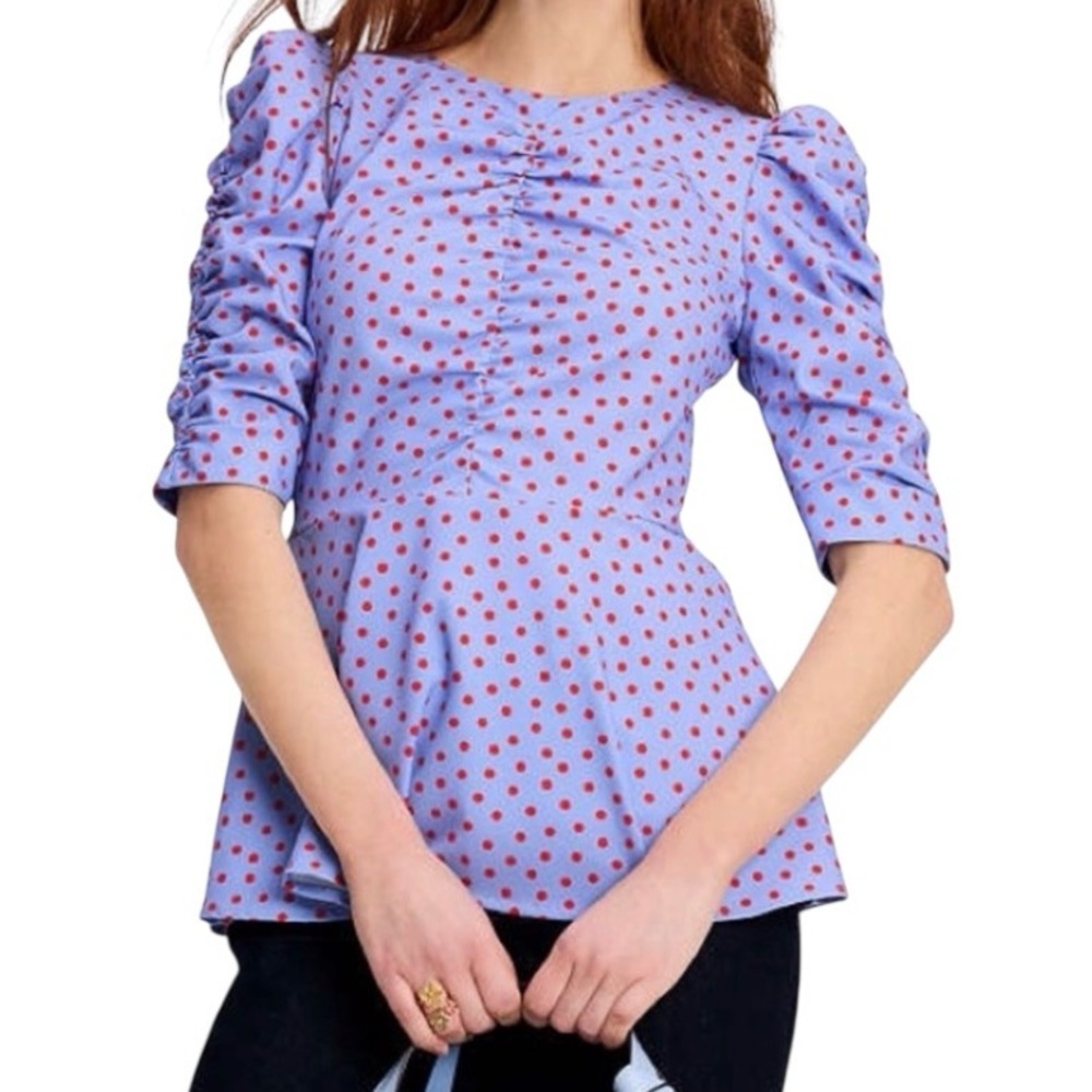 New W/Tags Spring Time Dot Ruched Top - Size 14